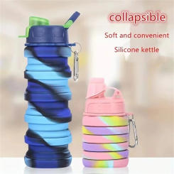 Silicone Foldable Water Bottle For Sports, Reusable Leakproof Water Bottle With Carabiner