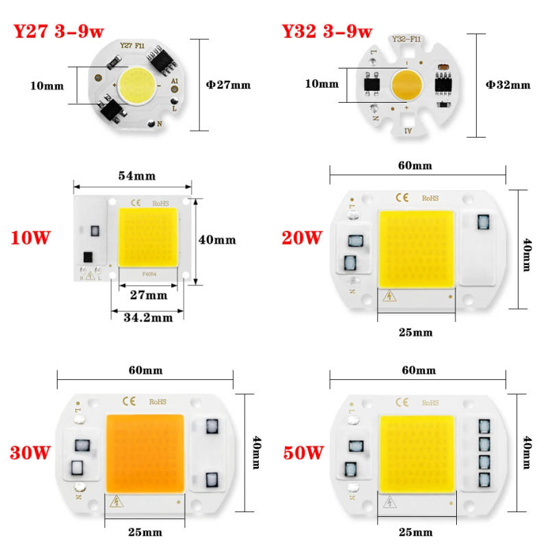 Description Picture 5 of itemCob Led Lamp Chip 10W 20W 30W 50W 220V Smart Ic No Need Driver 3W 5W 7W 9W Led Bulb Lamp For Flood Light Spotlight DIY Lighting