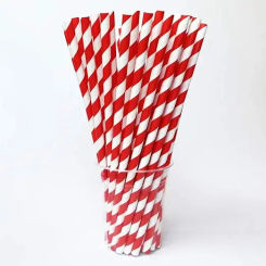 100pcs Red&White Striped Disposable Biodegradable Straws for Drinks Bulk Birthday Christmas Party Supplies Cocktail 6mm*197mm