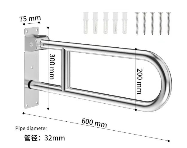 Description Picture 3 of itemToilet Swing Up Support Bar, 304 Stainless Steel Rail, Safety Grab Bar