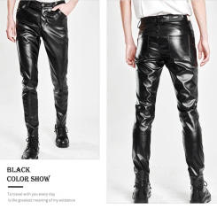 Men Casual Trousers Men Faux Leather Pants Stylish Men's Faux Leather Pants Slim Fit Breathable Hip Hop Inspired Streetwear