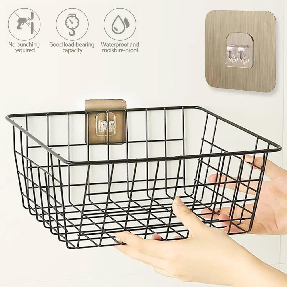 Description Picture 2 of item5pcs Wall Adhesive Hooks Transparent Wire Shelf Rack Hook Wall Mount Free Punch Kitchen Bathroom Non Trace Stickers Holder