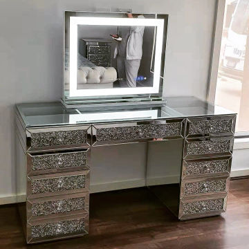 Modern Home Bedroom Crushed Diamond Vanity Table Mirrored Dressing Table