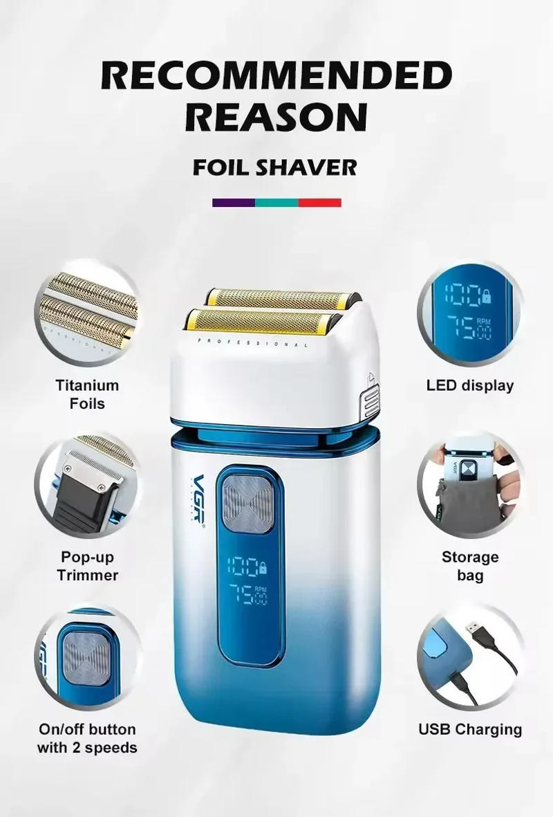 Description Picture 5 of itemVGR Hair Trimmer Professional Shaver Rechargeable Beard Trimmer Waterproof Beard Shaver Electric Shaving Machine for Men V-362