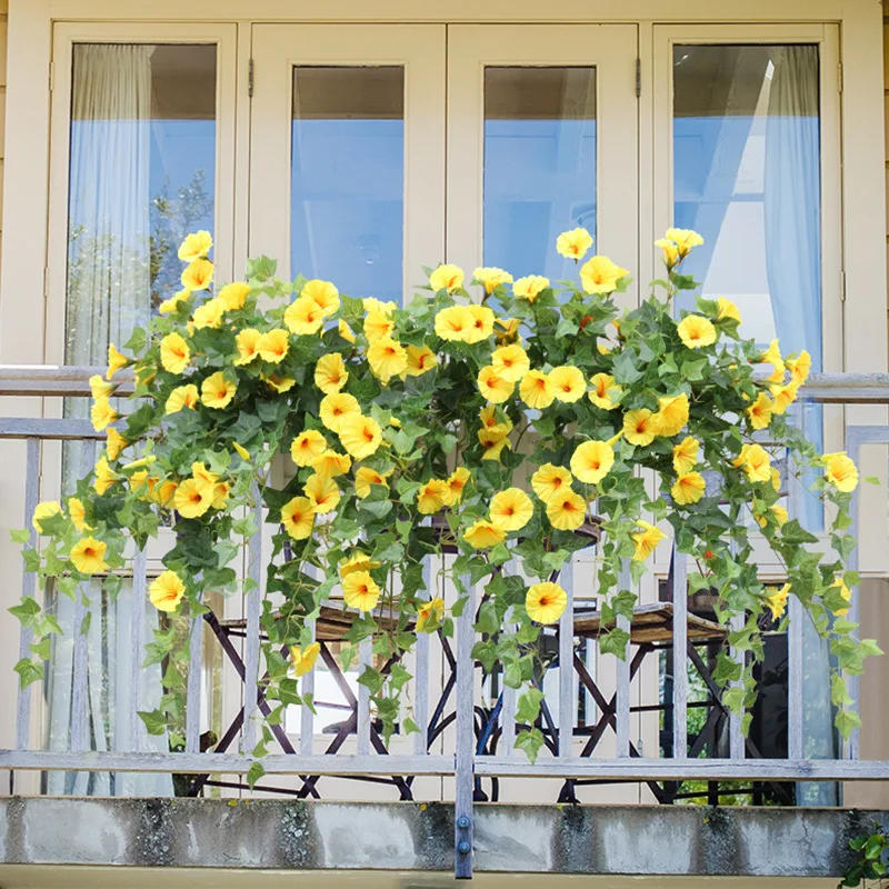 Description Picture 4 of itemArtificial Vines Morning Glory Hanging Plants Fake Green Plant Home Garden Wall Fence Outdoor Wedding Hanging Baskets Decor