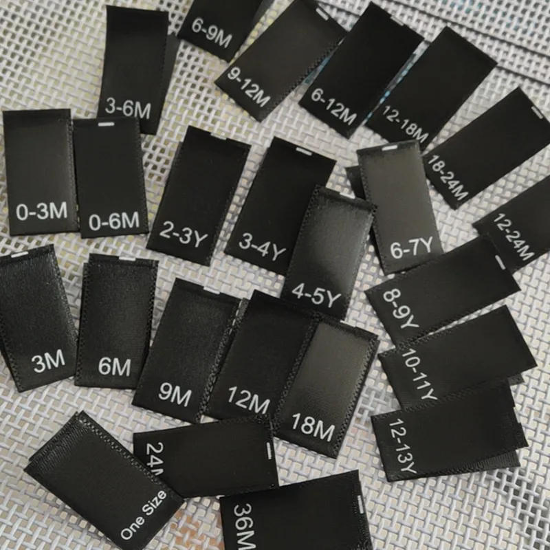 Description Picture 5 of item50pcs Black satin Size label for Kids Fold Print sizes labels 2-3Y 3-4Y 4-5Y 6-7Y 8-9Y 10-11Y 12-13Y Garment Label