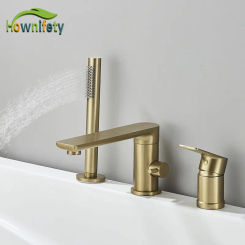 Brushed Gold Bathroom Bathtub Faucet Copper Hot Cold Mixer Crane Tap Deck Mount Pull Out Chrome Brass Handheld