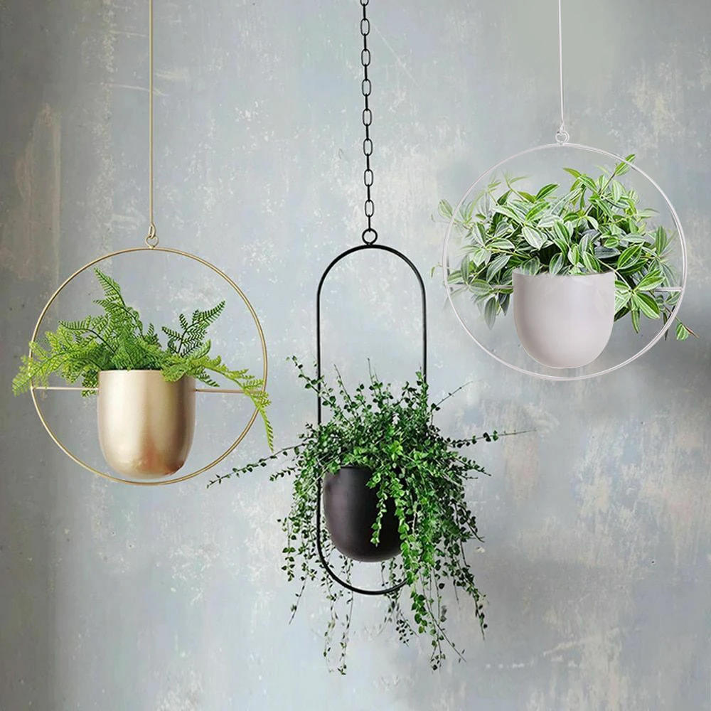 Description Picture 3 of itemNordic Style Metal Hanging Flower Pot Chain Hanging Planter Basket Flower Vase For Home Garden Balcony Decoration 2022 New