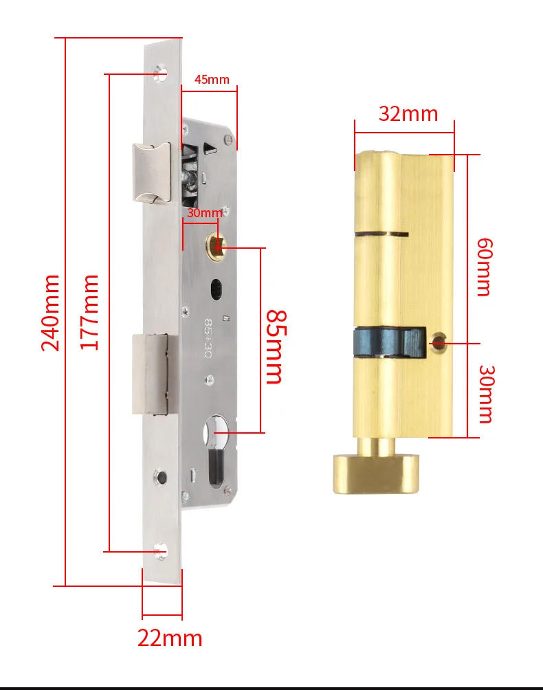 Description Picture 5 of itemBathroom Aluminum Alloy Single Point Door Lock Aluminum Alloy Door Handle 85+30 Lock Body Home Improvement Accessories