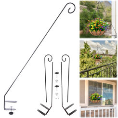 2 Pcs Extended Fence Deck Hook 360 Degree Rotary Deck Hook for Railing Adjustable Clamp Fence Hanger for Bird Feeders Planters