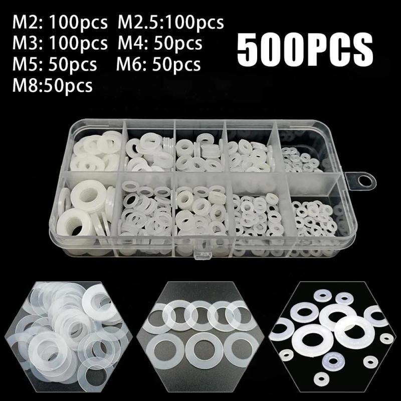 Description Picture 5 of item500Pcs M2 M2.5 M3 M4- M5 M6 M8 White Plastic Nylon Flat Washer Flat Gasket Screw Bolt Insulation Washer Assembly Kit