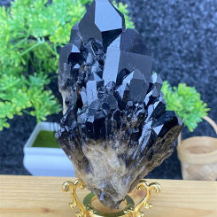 Natural Mineral Black Crystal Pineapple Crystal Healing Aura Mineral Specimens Home Decoration Crafts Holiday Gifts + Shelf
