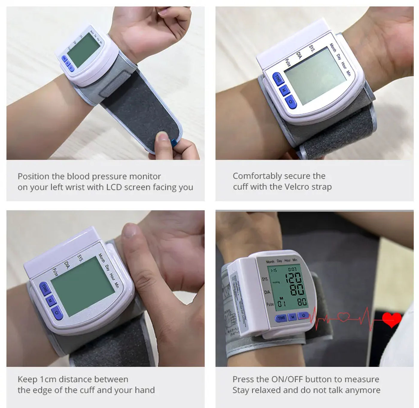 Description Picture 4 of itemDigital Wrist Blood Pressure Monitor Smart Sphygmomanometer Tonometer Cuff Tensiometer Heart Rate Pulse Meter for Health Care