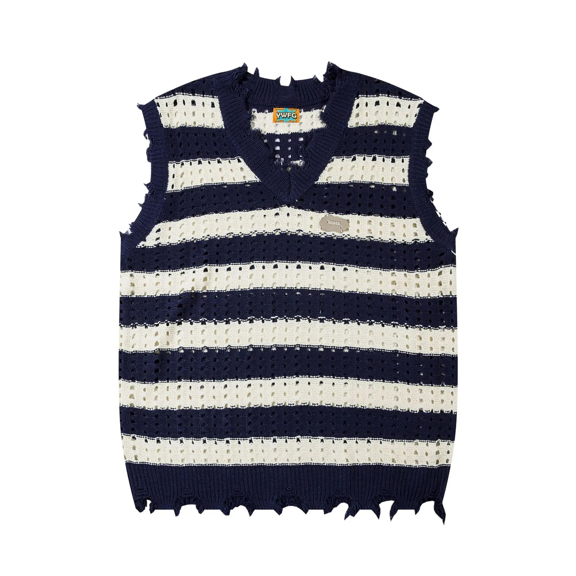 Description Picture 6 of itemMens Sleeveless Sweater Vest Women Striped Hollow Loose V-neck Sweaters Harajuku Casual Loose Knitted Pullove Spring Fall Jumper