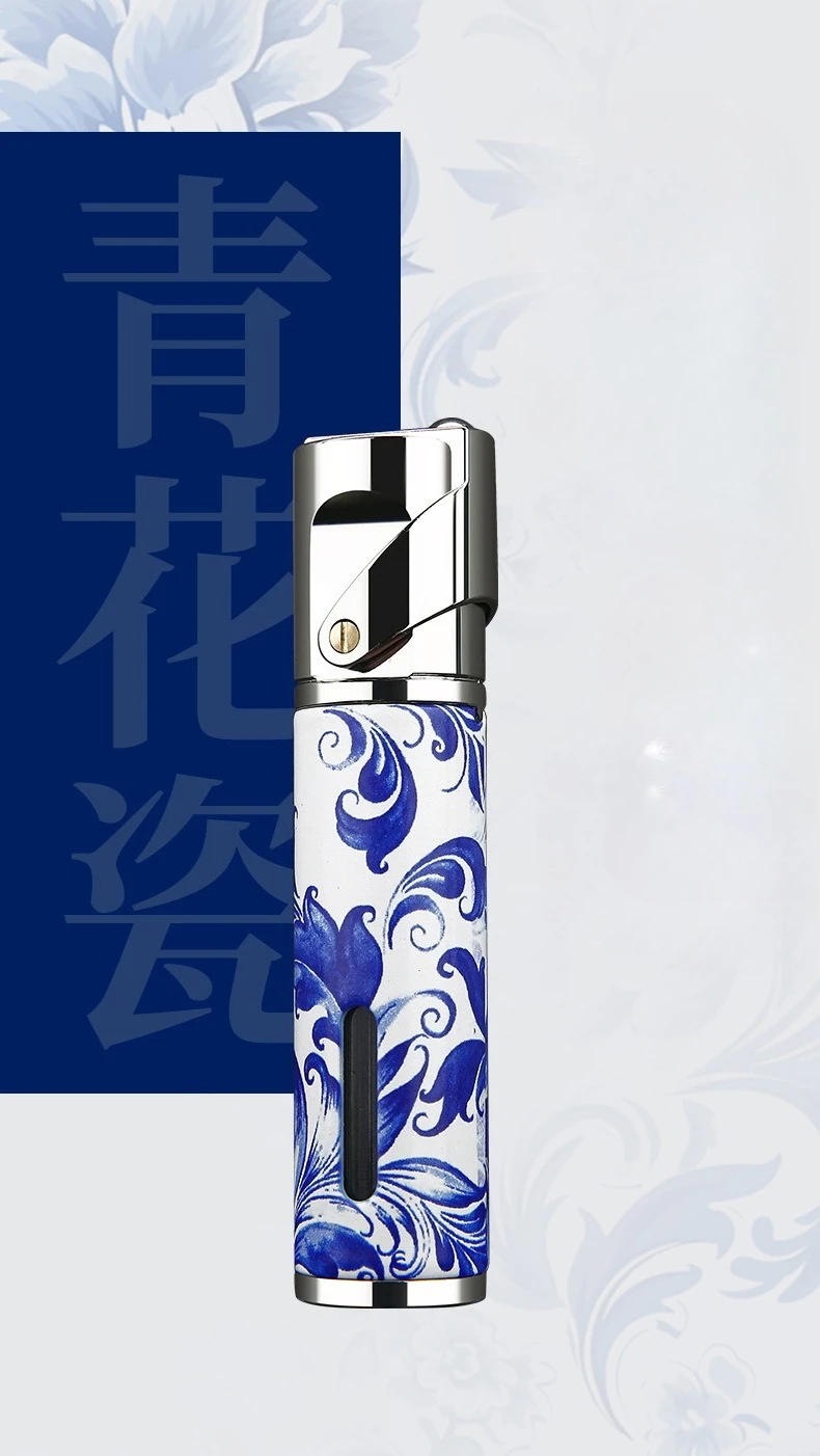 Description Picture 2 of itemFashionable Blue and White Porcelain Pattern Inflatable Lighter, Personalized Portable Cigarette Lighter, Cigarette Accessories