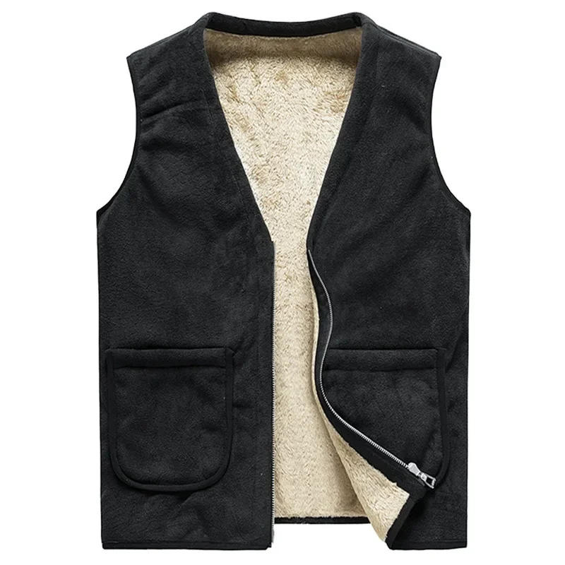 Description Picture 3 of itemMen Warm Fleece Vest Grey Solid Sleeveless With Pocket Waistcoat For Autumn Winter Casual Outwear Male Vest Gilet Clothing