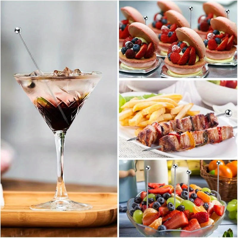 Description Picture 6 of item15 Pcs/pack Stainless Steel Cocktail Toothpicks Reusable Cocktail Skewers Garnish Glass, Bloody Mary Skewers, Metal Martini Cups