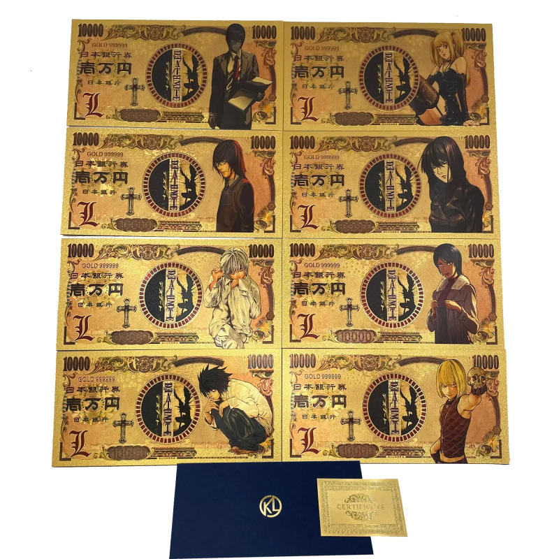 Description Picture 2 of item8types Japan manga Death-note collection cards Yagami Misa playing cards anime gold banknote gold coin for fans hobby gifts