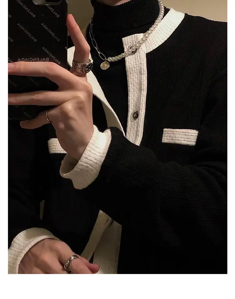 Description Picture 5 of itemSpring Autumn French Style Gentle Cardigan Sweaters Men's Fashionable Loose Casual High Street Sweater Jackets Male Clothes