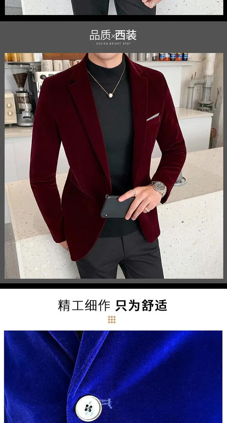 Description Picture 5 of itemMens Blazer Men's Fashion Business Corduroy Shirt Gentleman British Style Casual Slim-fit Wedding Work  Mens Blazer Jacket  5XL