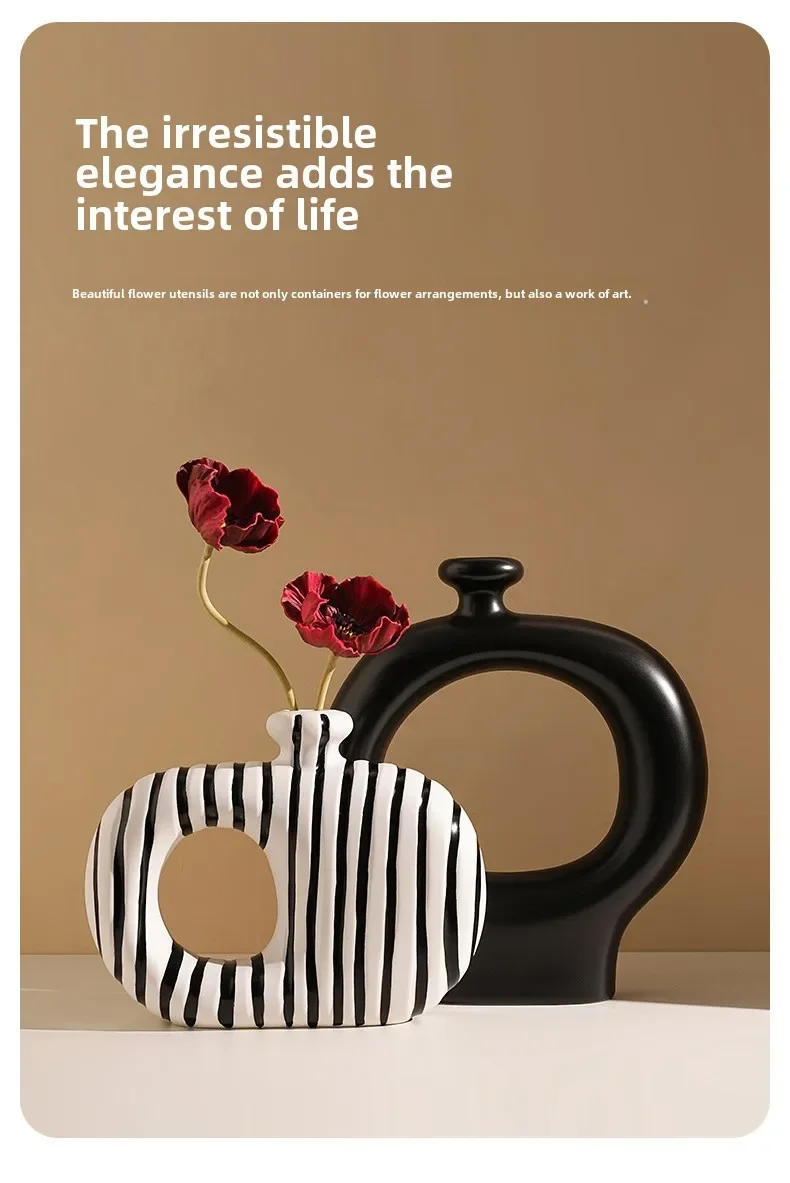Description Picture 6 of itemStripes Ceramic Vase Desk Decoration Porcelain Hydroponics Utensils Artificial Flower Arrangement Floral Vases Room Aesthetic