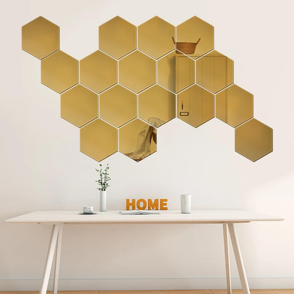 Description Picture 5 of item6/12PCS Hexagon Mirror Wall Stickers Acrylic Self Adhesive Mosaic Tile Decals for Room Decoration DIY Art Ornaments Gift