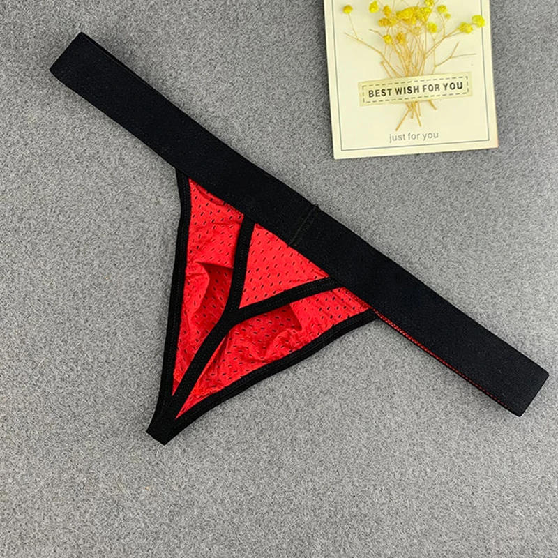 Description Picture 5 of itemMen's Thong Underwear Sexy Mesh Breathable Low Waist Slim Elastic T Pants Nylon Comfort Gay Lingerie Solid Penis Pouch G-String