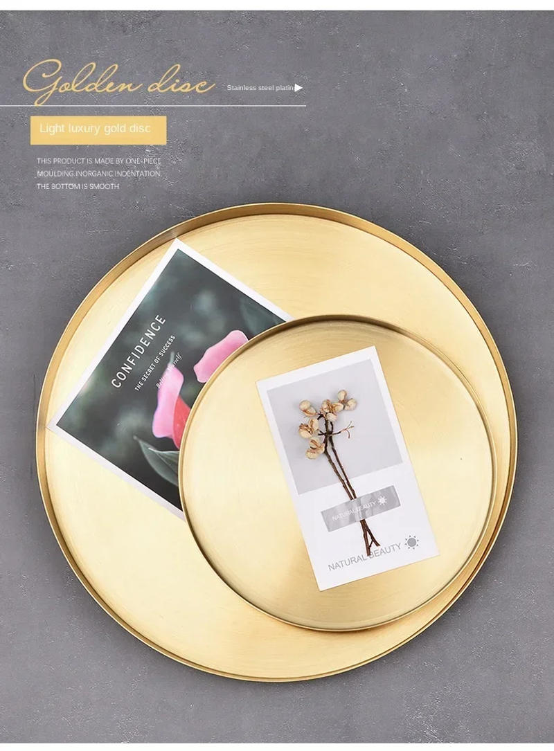 Description Picture 5 of itemKitchen Stainless Steel Storage Tray Decorative Trays Organizer Jewelry Display Plate Round Shape Gold Tray Kitchen Storage