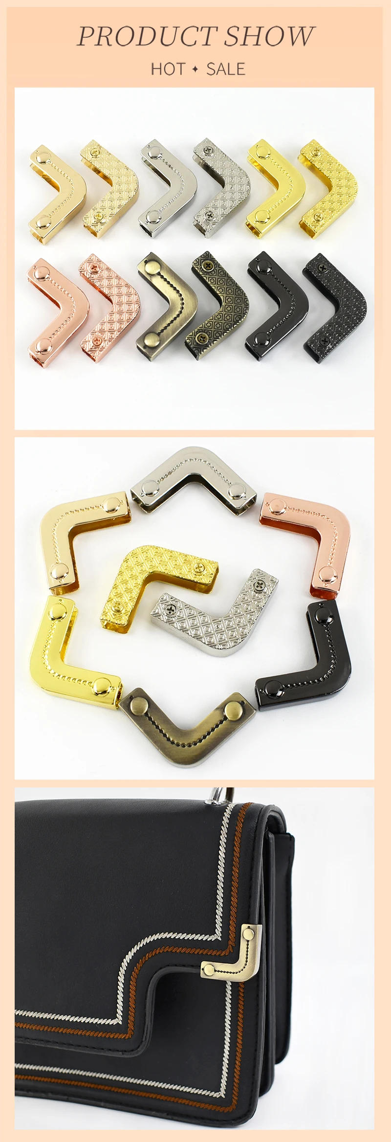 Description Picture 6 of item5/10/20Pcs Bag Corner Protector Metal Clip Buckle Purse Edge Cover Clasp Leather Decoration Wrapping Screw Clips End Lock Parts