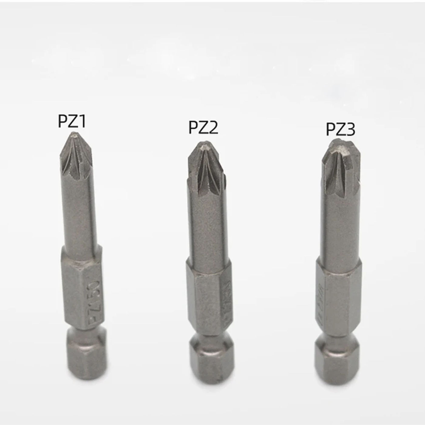 Description Picture 3 of item1Pc PZ1 PZ2 PZ3 Screwdriver Bit Magnetic Pozidriv Screwdriver Bit 1/4" Hex Shank S2 Steel L50MM 75MM 100MM
