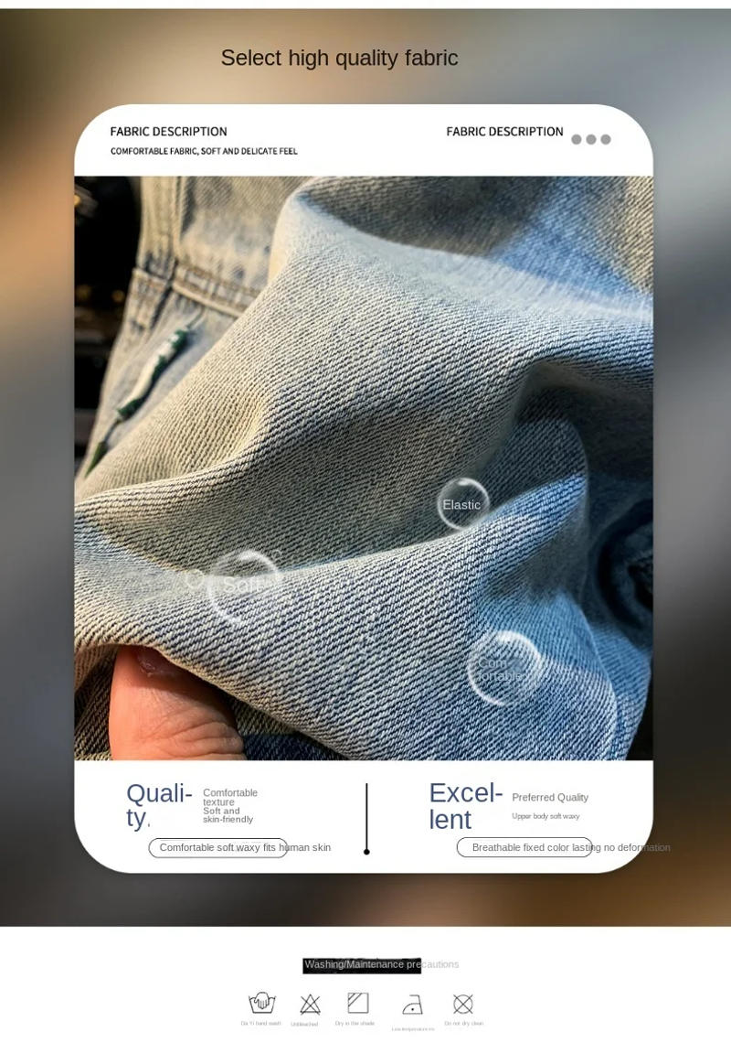 Description Picture 5 of itemSummer casual denim shorts men2024summer light blue straight loose elastic waist elastic capri pants