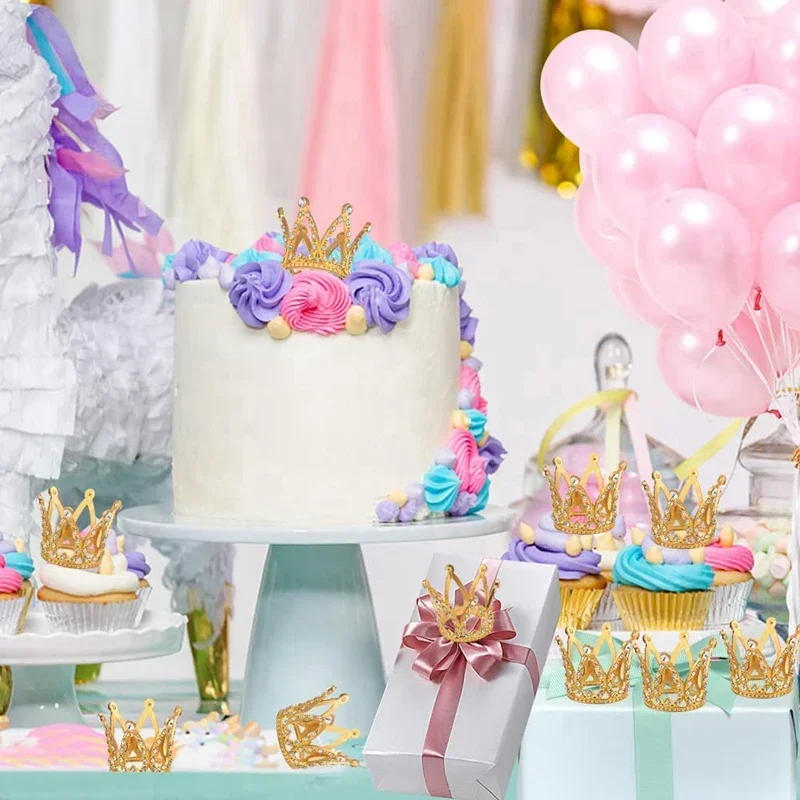 Description Picture 3 of item10 Pcs Tiny Baby Small Rhinestone Tiara Crown Gold Mini Crown Cake Topper For Flower Arrangements Shower Birthday Wedding Decor