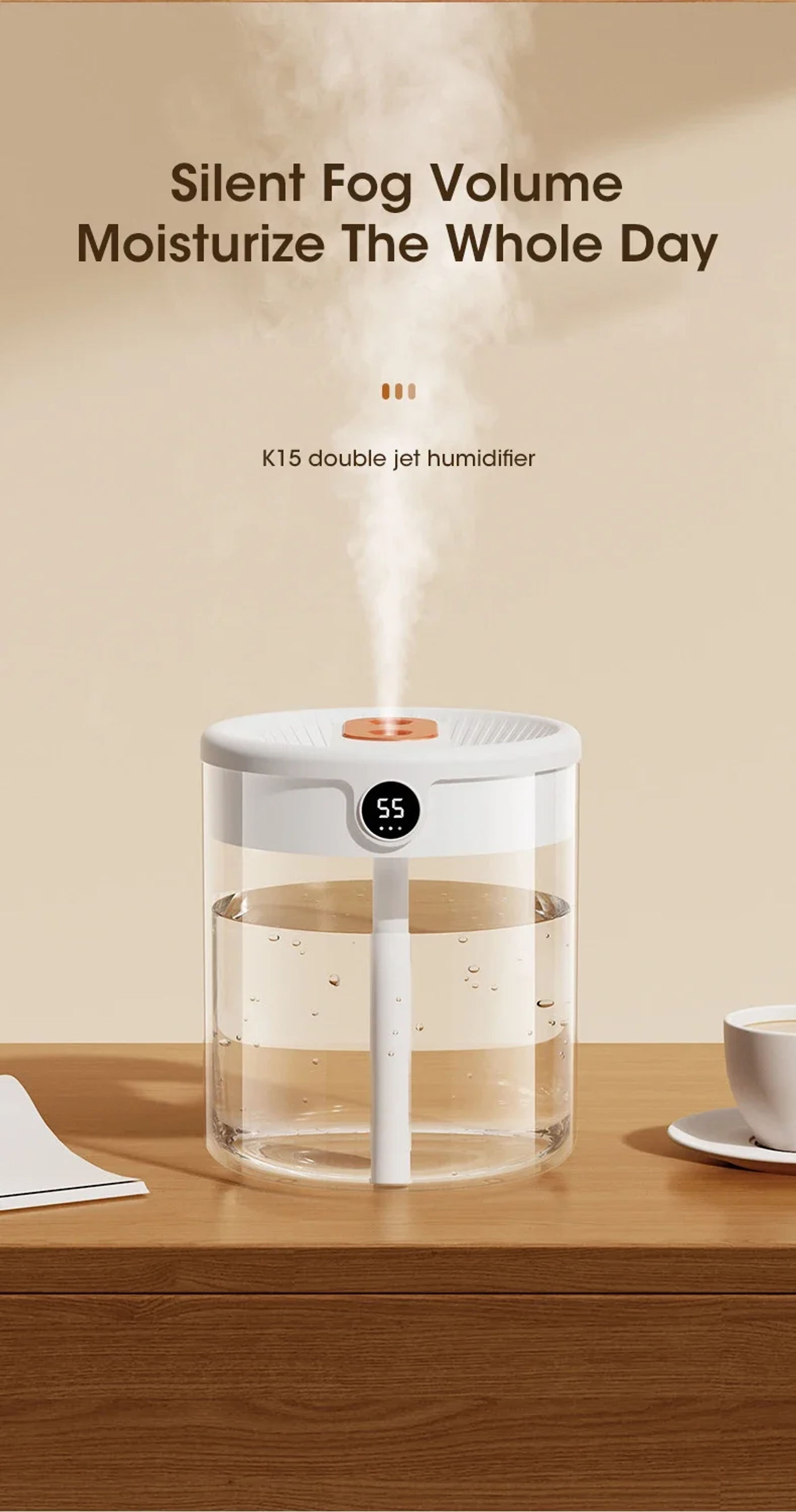 Description Picture 3 of itemDual Spray Humidifier Nebulizer 2L Large Capacity Silent Moisturizing Skin LED Humidity Display Long Battery Life Type-C