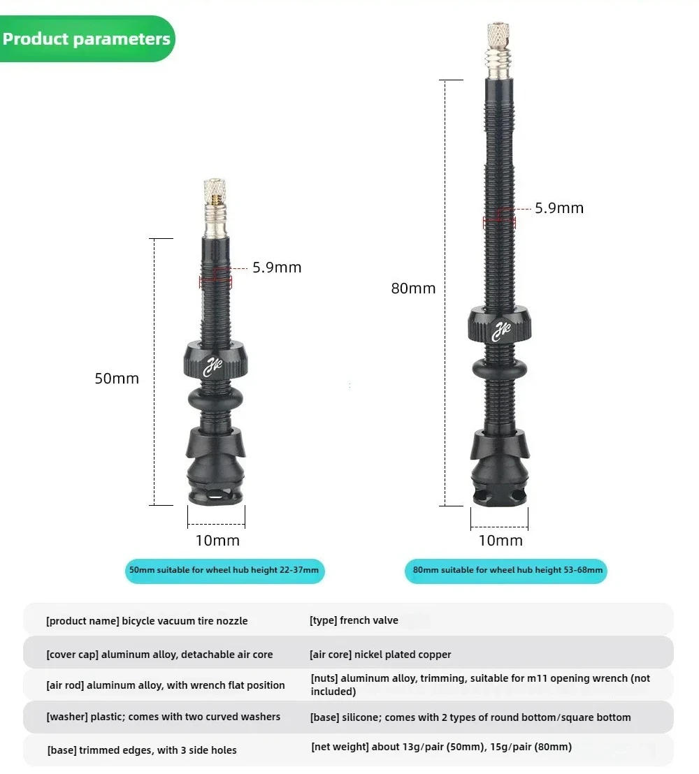Description Picture 2 of itemBicycle Tubeless Tire Valve Carbon Rim Presta Valves 50 65 80mm F/V Nipple Detachable Brass Core W/Cap For MTB Bike Air Valve