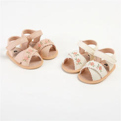FOCUSNORM 0-18M Lovely Baby Girls Sandals Shoes Flexible PU Leather Non-slip Flower Embroidery Summer Flats Shoes
