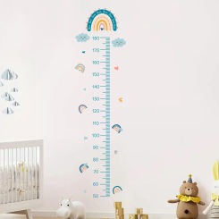 Watercolor Blue Rainbow Height Measurement Wall Sticker Boho Rainbows Growth Chart Ruler Decals for Kids Room Nursery Decoration