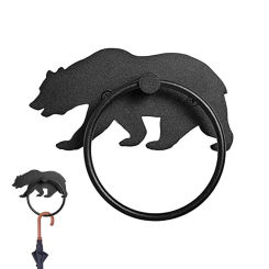 Towel Ring Holder Black Bear Bath Hand Towel Ring Bathroom Ring Towel Hanger Matte Black Round Hand Towel Rack Cabin Towel Hook
