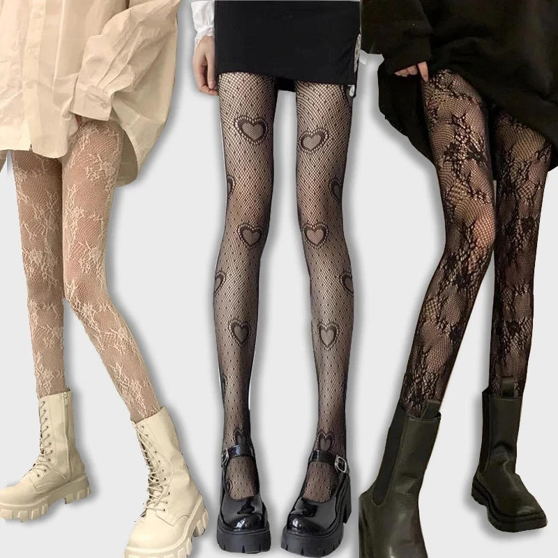 Description Picture 4 of itemHeart Flower Mesh Japanese Girl Lolita Ins Tights Stockings White Fishnet Pantyhose Female for Women Summer Legging Stocking
