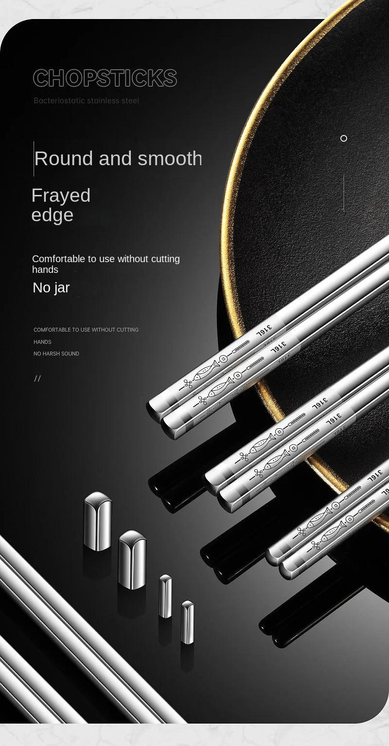 Description Picture 6 of itemReusable Korean Chopsticks 316L Stainless Steel Non-Slip Japanese Food Chinese Sushi Metal Laser Engraving Chop Sticks Tableware