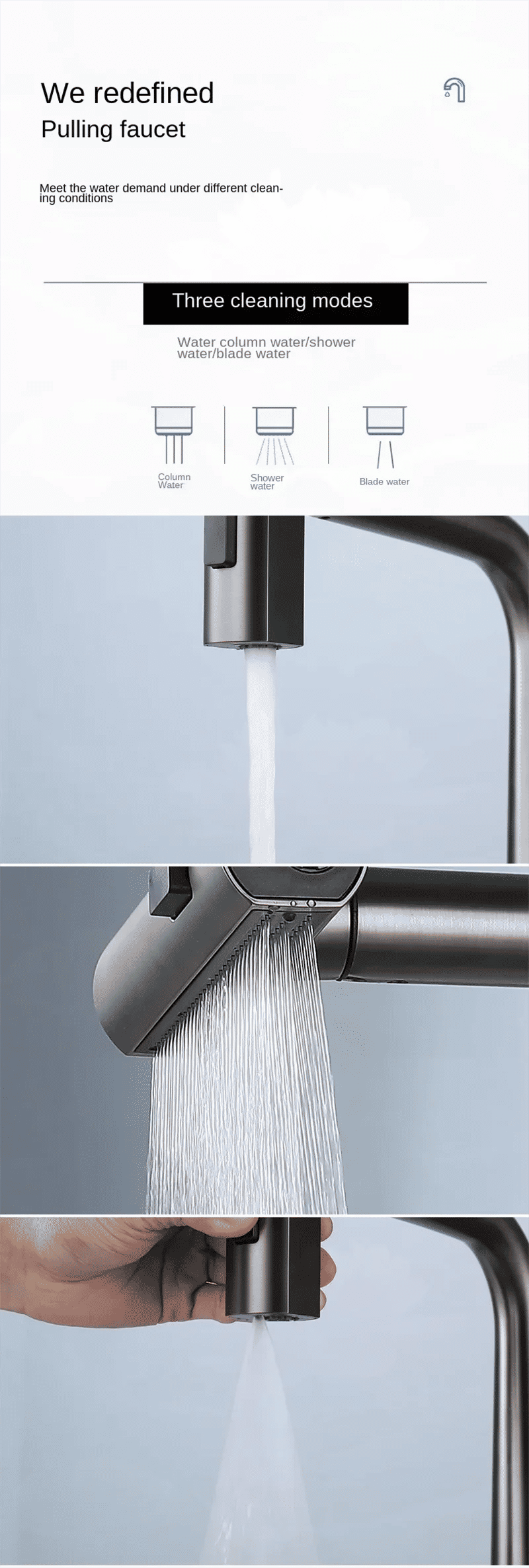 Description Picture 4 of itemKitchen Household Rotating and Stretchable Sink Digital Display Faucet, Waterfall Multifunctional Pull Kitchen Sink Faucet