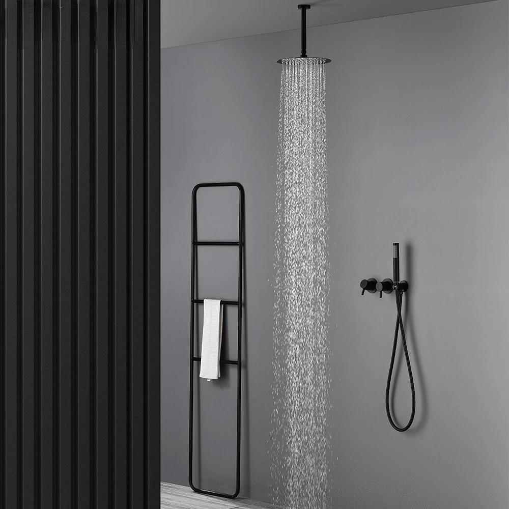 Description Picture 3 of itemSwitch Wall Mounted Bathroom Faucet Brass Black Ceiling Rain Shower Head Hand Sprayer Two-Function Hot&Cold Mixing With Seat