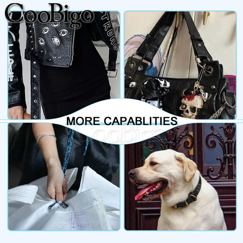 Description Picture 4 of item100sets Silver Metal Eyelets and Eyelet Punch Die Tool Set for Leathercraft Clothing Shoes Belt Bag Grommet Banner 2mm-17mm