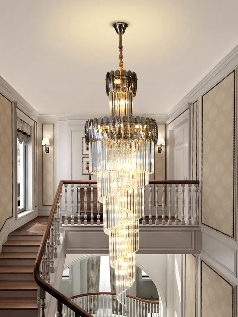 Description Picture 3 of itemLuxury crystal chandelier for staircase spiral design modern crystal lamp large hallway lobby loft hanging light fixture