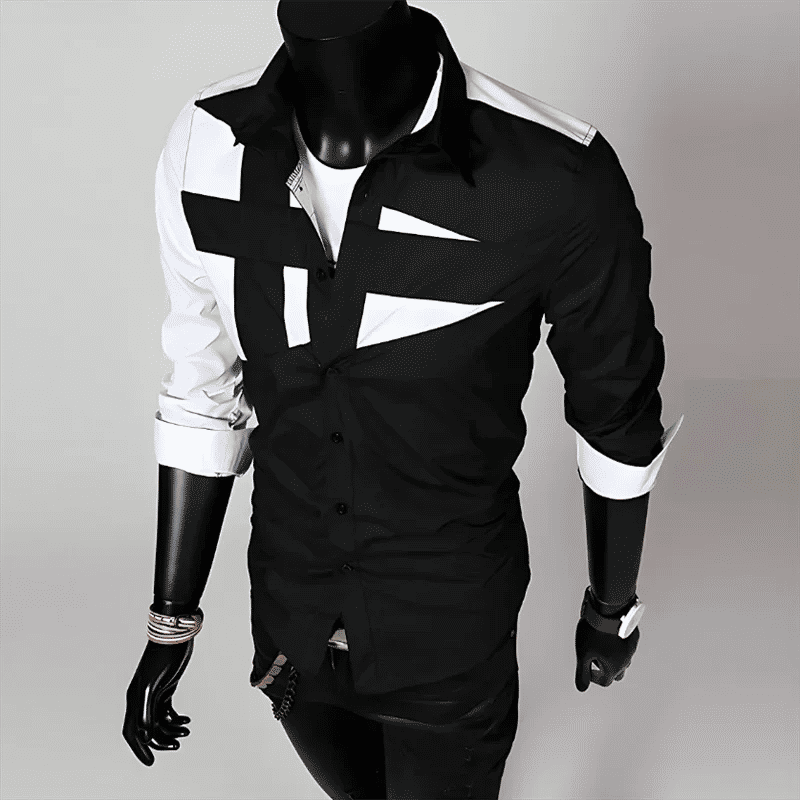 Description Picture 4 of itemFashionable men's luxury high-quality casual office formal T-shirt shirt splicing black and white colors with popular style tops