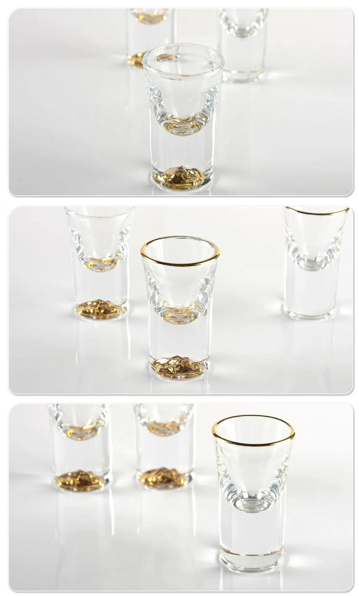 Description Picture 5 of itemCrystal Liquor Spirits Shot Glasses Gold Foil Rim Mountain Wine Glass Vodka Whisky Bar Brandy Snifters Bullet Cups