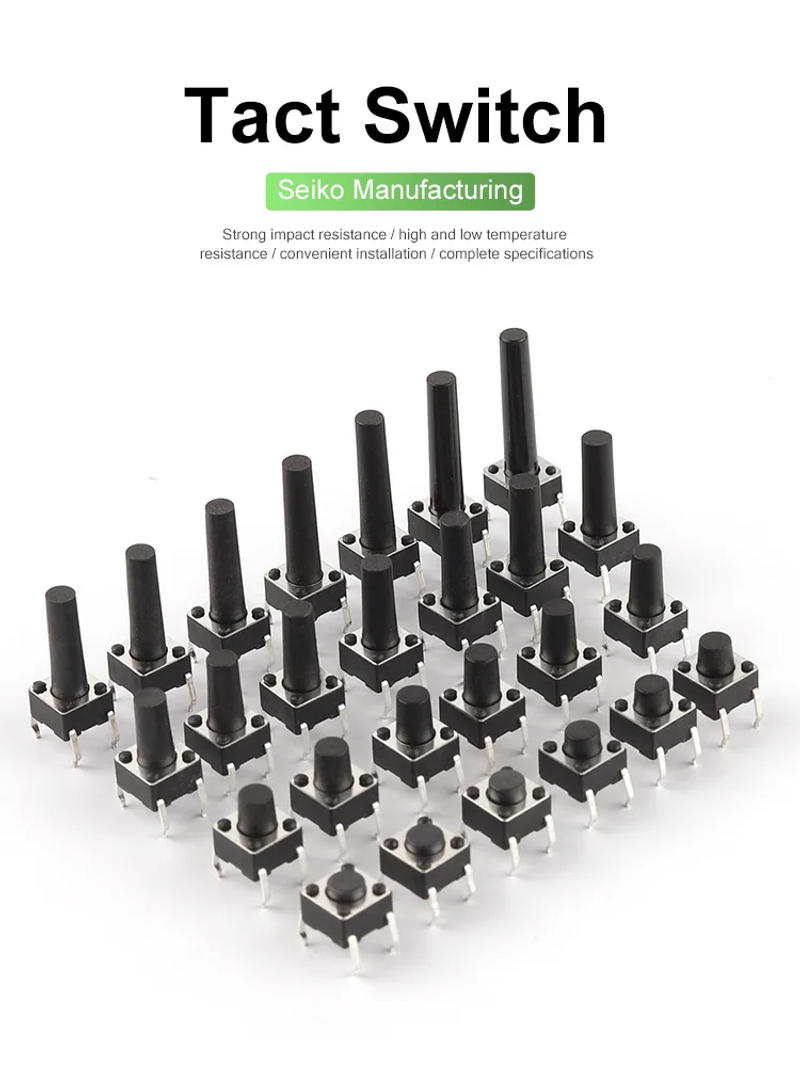 Description Picture 4 of item20/100PCS 6x6x4.3/5/5.5/6/7/8/9/10/11mm Tact Switch 4Pin  6x6mm Panel PCB Momentary Tactile Tact Mini Push Button Switch