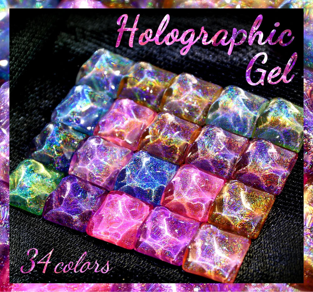 Description Picture 2 of itemBOZLIN  Holographic Gel Nail Polish Shining Gold Sliver Varnish Top Coat Clear Base Gel Nail Art Polish Manicure DIY  Design