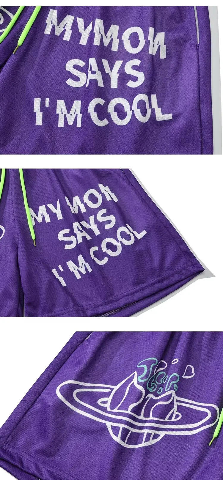 Description Picture 5 of itemMesh Basketball Sports Short Pants New Men's Purple Beach Shorts Daily Breathable Streetwear Men's Clothing Gym Shorts 2024