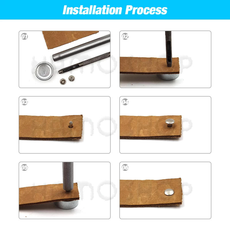 Description Picture 2 of item100 Sets 5-15mm Metal Double Cap Rivets Stud Round Nail Button With Tool For Leathercraft Repair Shoes Bag Belt Clothing Garment