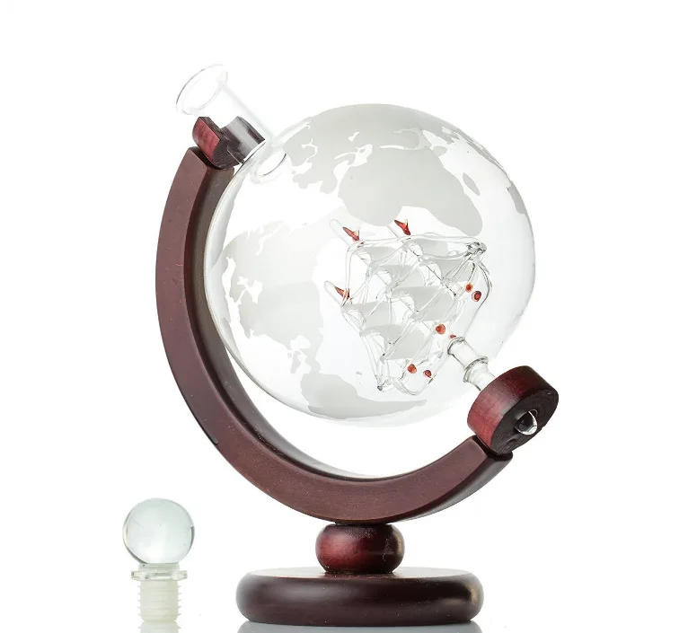 Description Picture 4 of itemWhiskey Glass Set Crystal Globe Liquor Carafe for Whisky Vodka Sailboat in Decanter with Finished Wooden Stand Bar Tools Cup Hot